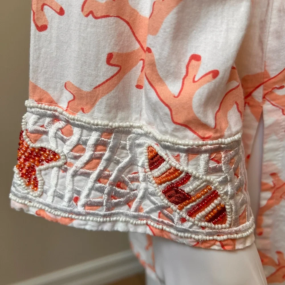 Barbar Gerwit Beaded Coral Starfish Print Tunic Size Large - Picture 5 of 8